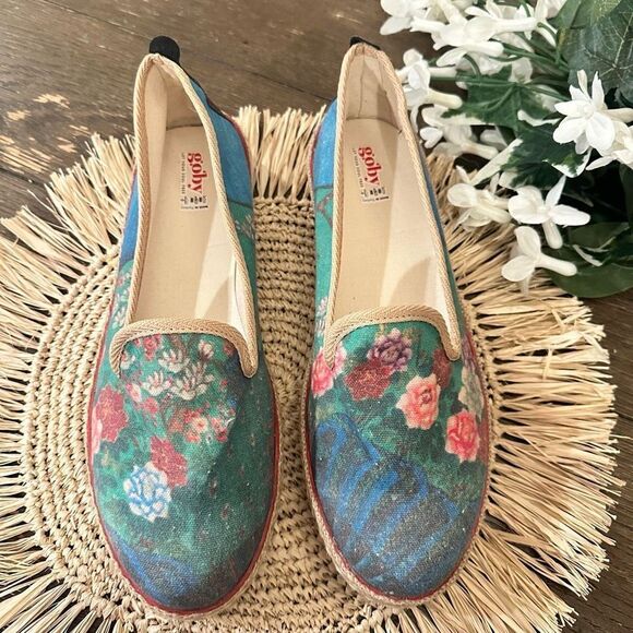 Goby Peacock Floral Painted Print Boho Slip‎ On Canvas Shoe size 42 /USA 11 - Picture 1 of 7